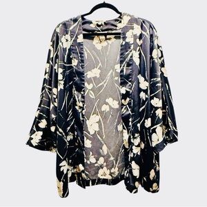 Kenar - Boho Floral Open Front Kimono Preppy Coastal – Minimal Flaw - Size Large